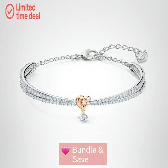 Crystal Heart Bangle Bracelet with Lobster Clasp, 4.5cm Length - Picture 1 of 5